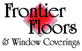 Frontier Floors & Window Coverings logo in black and red with a pink diamond shape