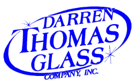 A blue oval logo with the text "DARREN THOMAS GLASS COMPANY, INC." and small starburst accents.