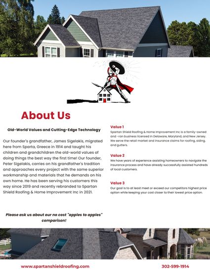 Spartan Shield Roofing About Us information
