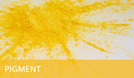 Yellow pigment sprayed across a white background, with the word “PIGMENT” at the bottom