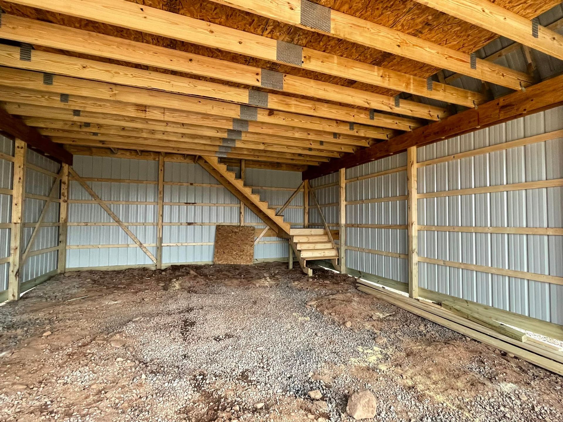 There is a staircase in the middle of the building.