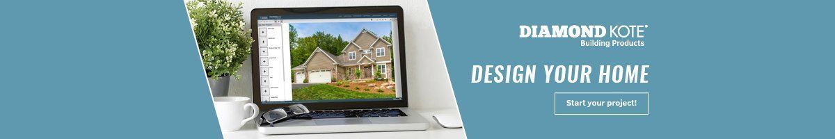 A laptop displaying a house design, with the text