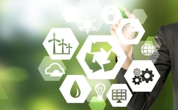 A person is pressing a button on a screen with icons on it