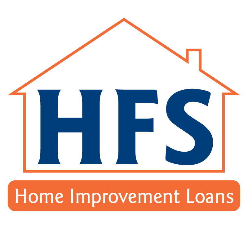 Logo for Home Improvement Loans: Orange house outline frames dark blue 