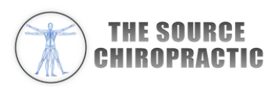 Logo for "The Source Chiropractic" with a Vitruvian Man and text.