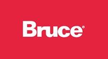 Bruce logo in white on a red background