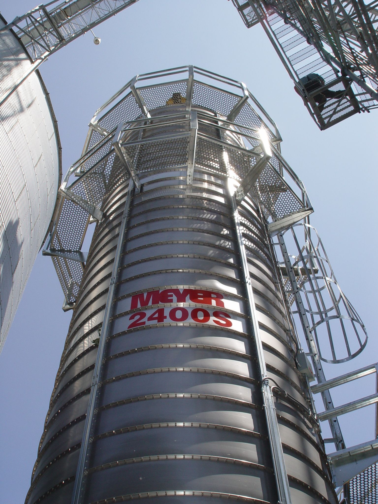 Looking up at a silo with the number 2400 on it