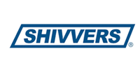 A blue and white logo for a company called shivvers.