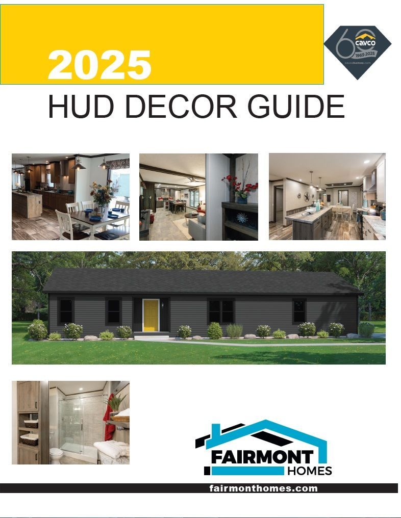2025 HUD Decor Guide cover, featuring a Fairmont Homes logo and photos of home interiors and exteriors.