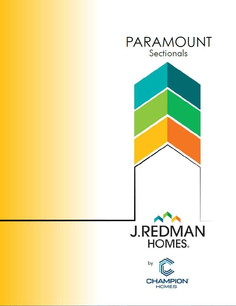 A promotional graphic for Paramount Sectors by J. Redman Homes. It features a colorful upward-pointing arrow and company logos against a yellow and white backdrop.