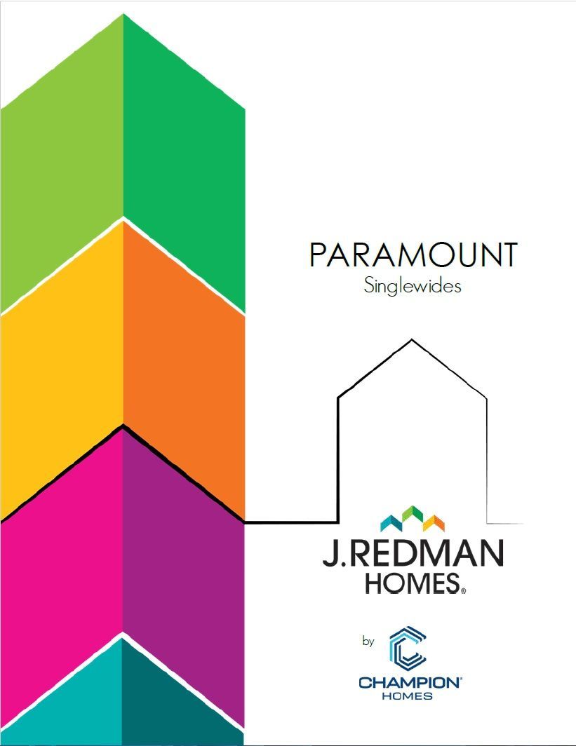 Logo for Paramount Surghouse with J. Redman Homes featuring colorful chevron design and Champion Group logo at the bottom.