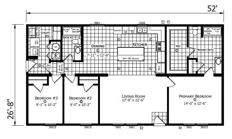 A floor plan of a mobile home with measurements