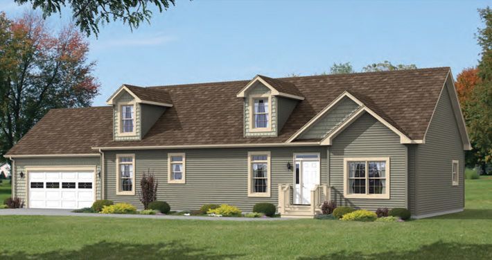 A rendering of a house with a brown roof