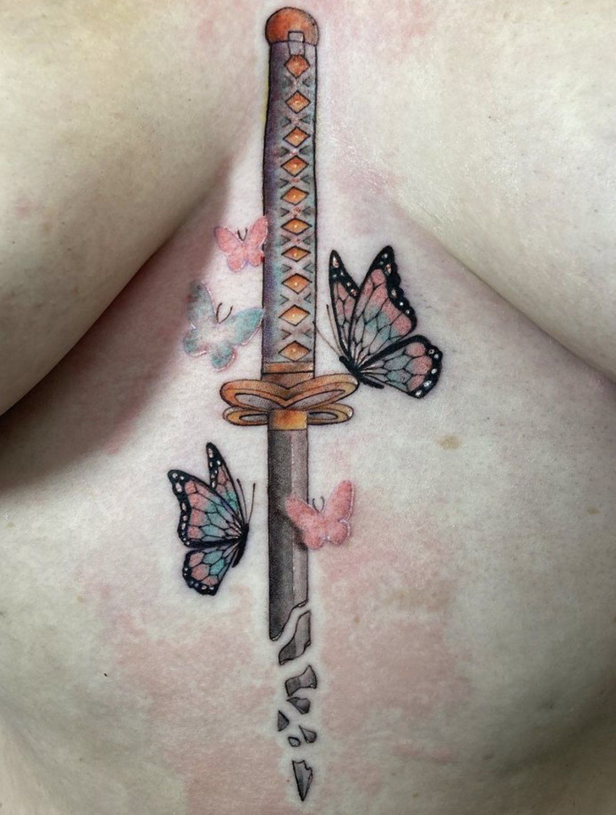tattoo broken sword with butterflies