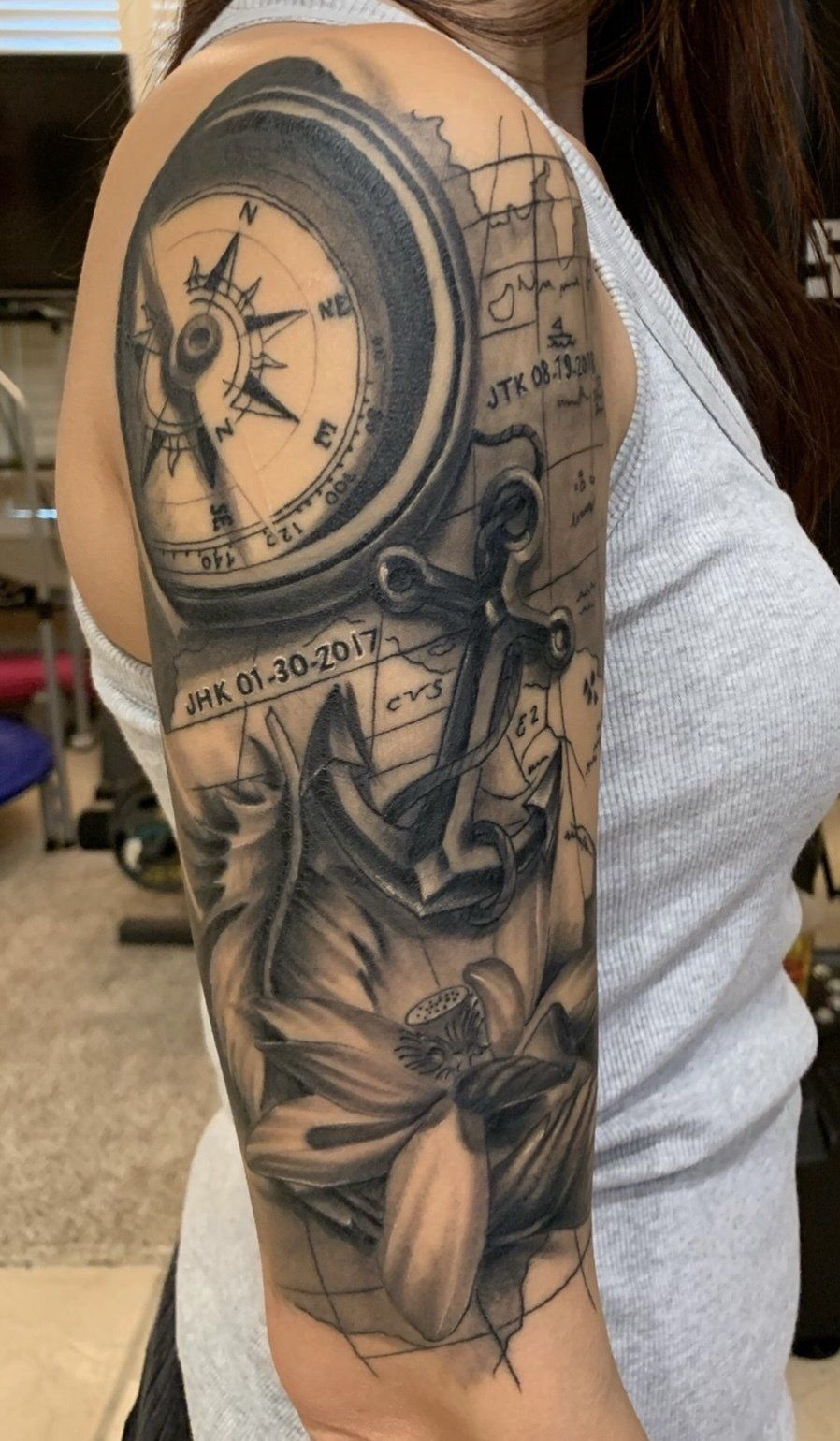tattoo compass with anchor