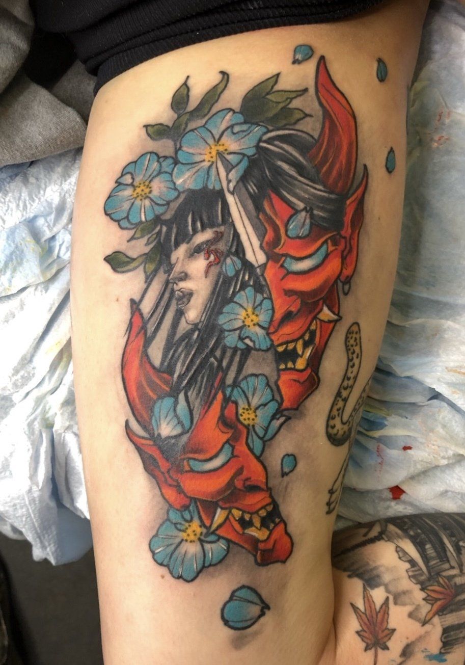 tattoo devil and female face