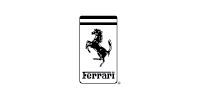 A black and white ferrari logo with a horse on its hind legs.