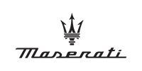 A maserati logo with a trident on a white background.