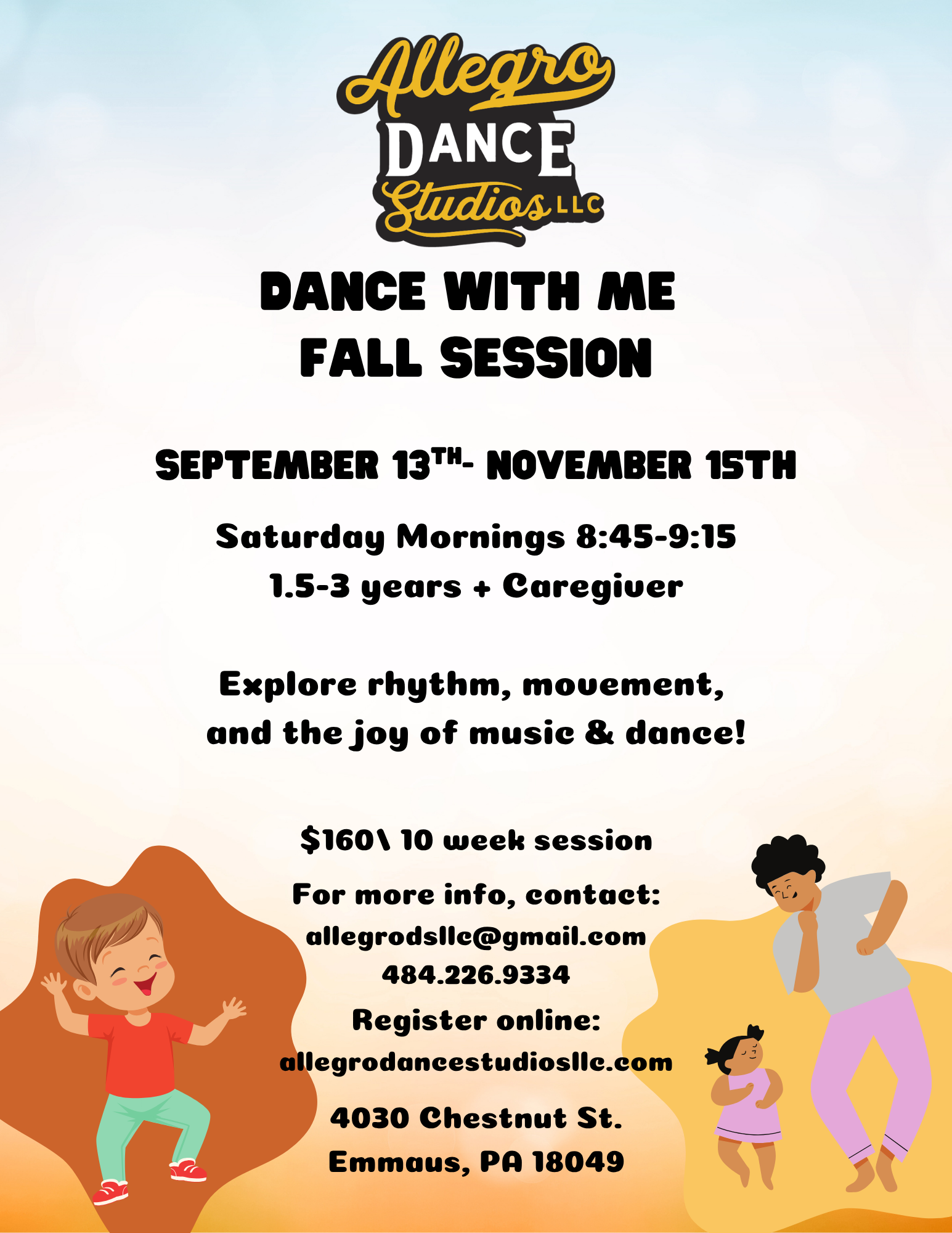 Flyer for Allegro Dance Studios' fall 
