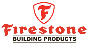 Firestone Building Products logo: Red shield with an F and the word Firestone below it in red text.