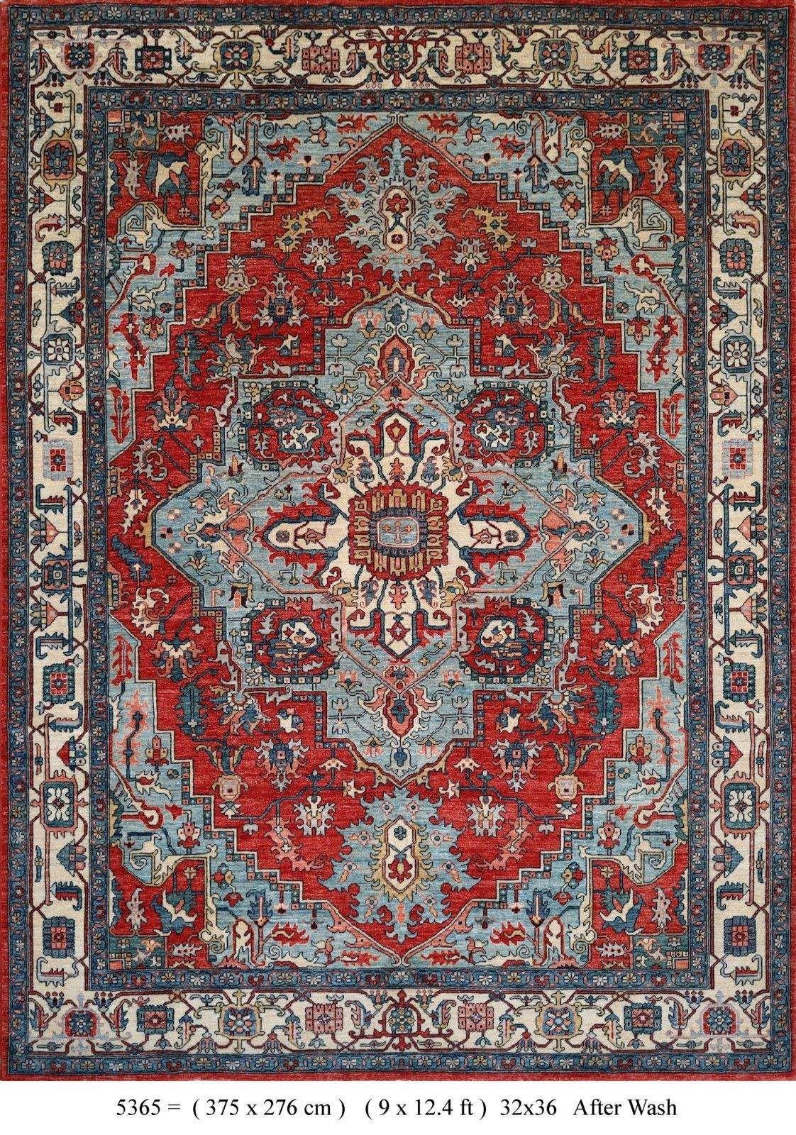 Red and blue ornate floral rug with a central medallion pattern
