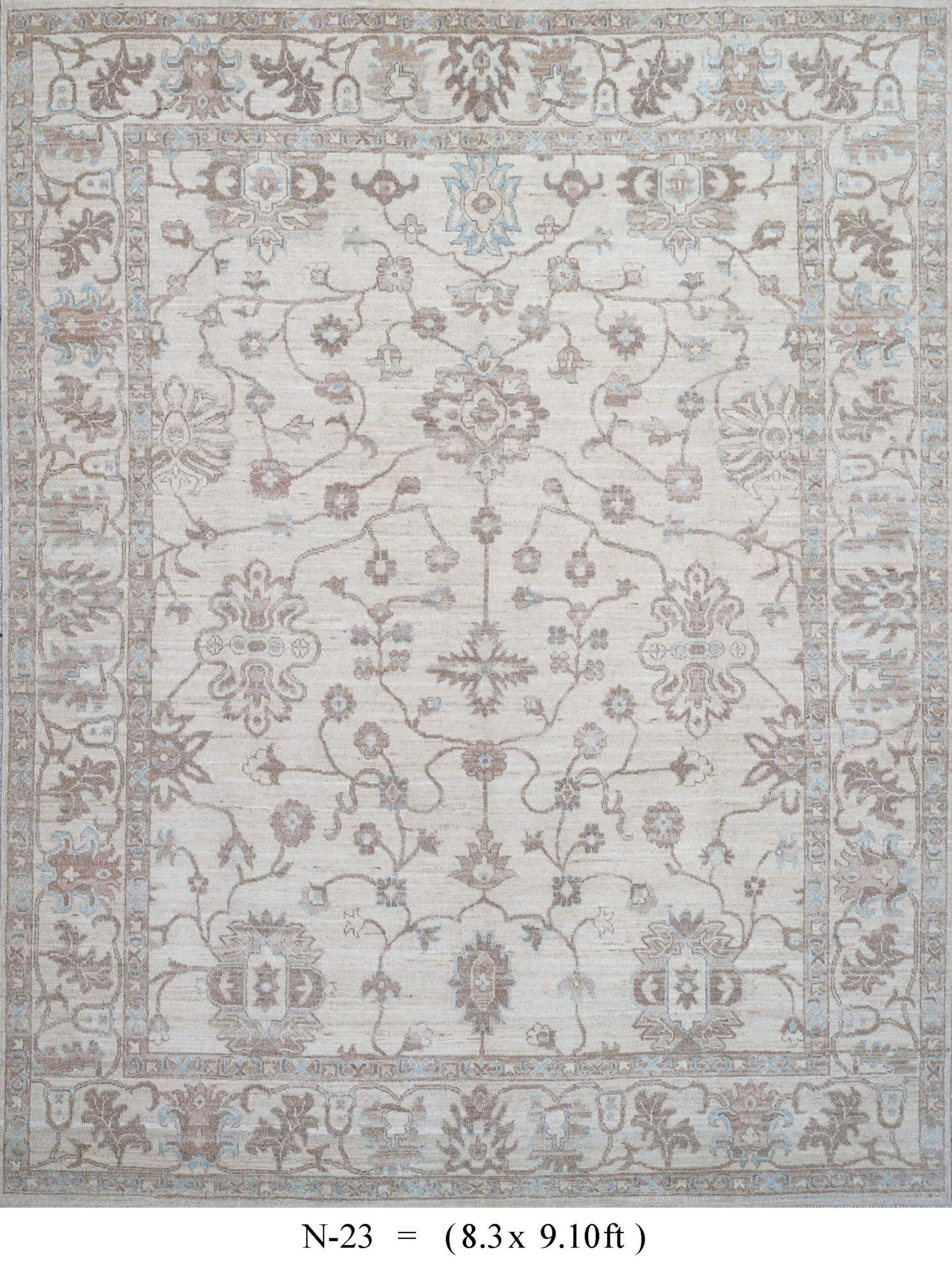 Light beige floral vintage rug with a delicate symmetrical border pattern