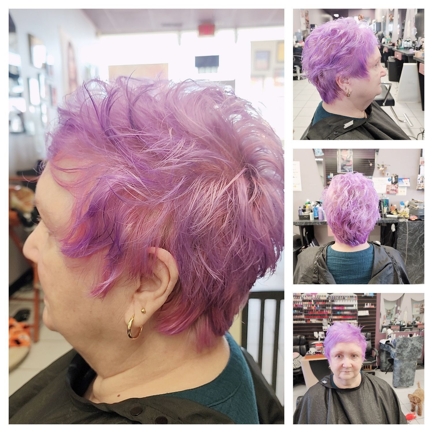 a woman with purple hair