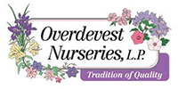 Logo for Overdevest Nurseries, L.P. with flowers surrounding text. Purple and pink accents.