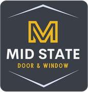 Mid State Door & Window logo in white and gold on a dark gray background