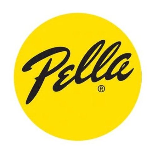 Pelle logo in black script on a yellow circle