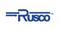 A blue and white logo for a company called rusco.