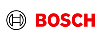 Bosch logo: white background, black circle with horizontal bar inside; 