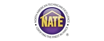 NATE certification logo: Purple circle with gold 