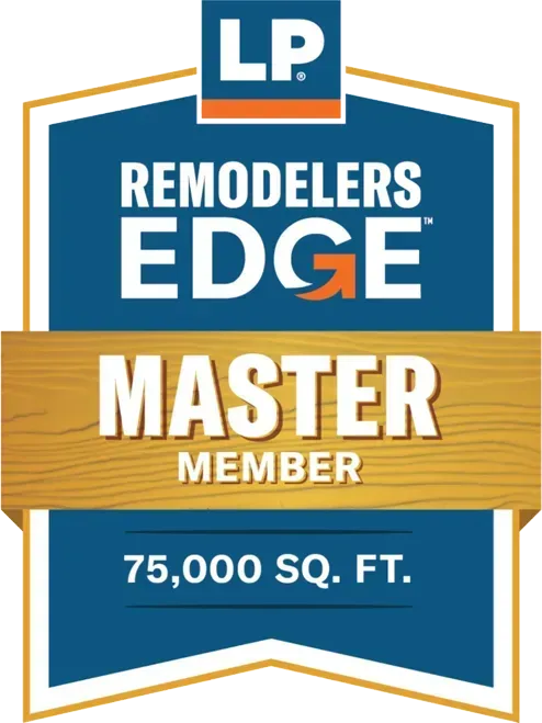 LP Remodelers Edge Master Member badge: Blue, gold, and white logo. 
