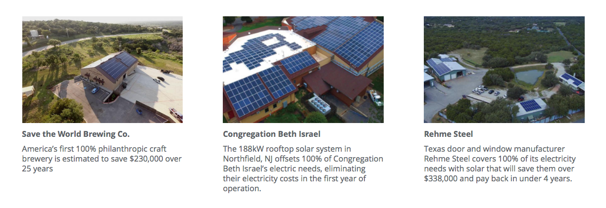 Three aerial photos of a blue-roofed school campus and surrounding green landscape