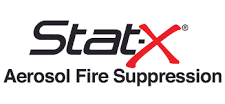 Stat-X Aerosol Fire Suppression logo. Black text with a red X; white background.