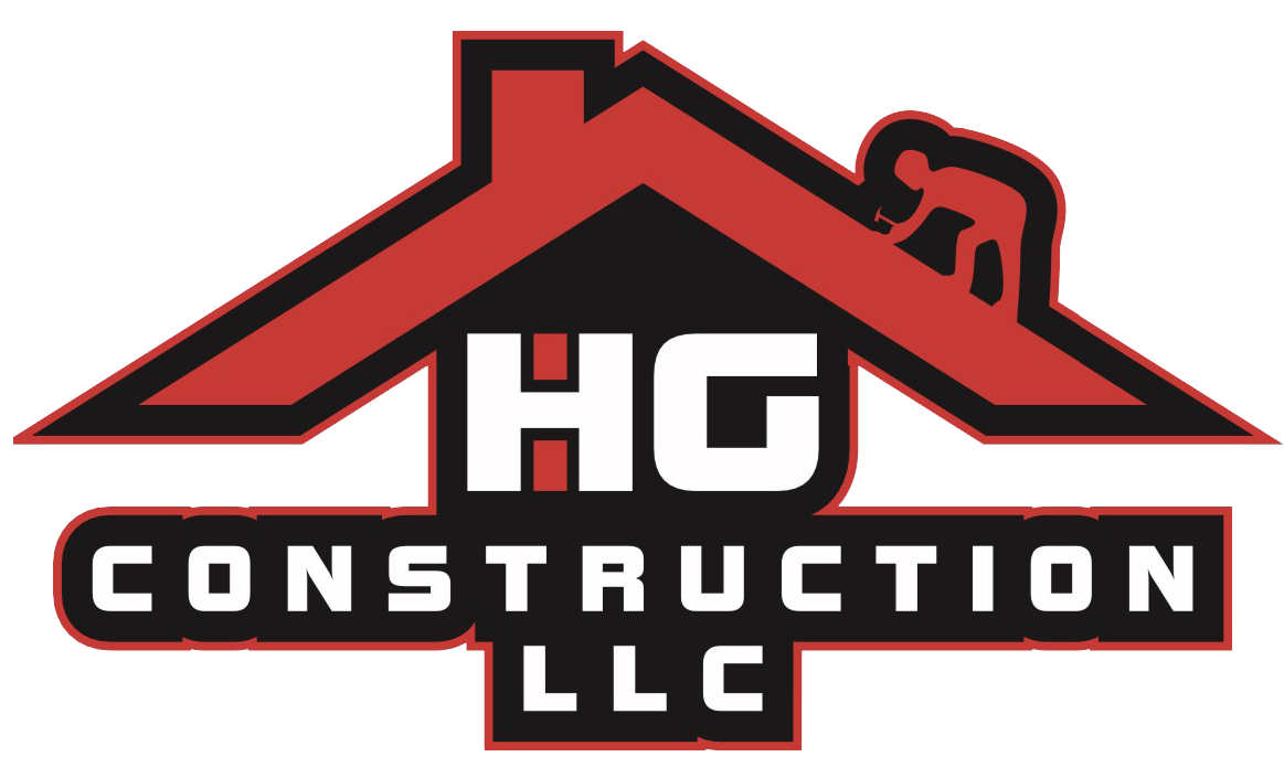 Logo for HG Construction LLC: a red and black roof with a worker silhouette and "HG Construction LLC" text.