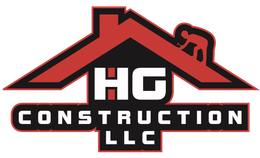 Logo for HG Construction LLC: a red and black roof with a worker silhouette and "HG Construction LLC" text.