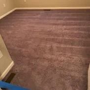 Brown carpet with distinct stripes covers a room's floor.