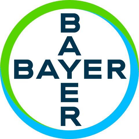 The bayer logo is blue and green and has a cross in the middle