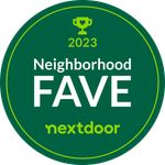 A green sticker that says neighborhood fave nextdoor