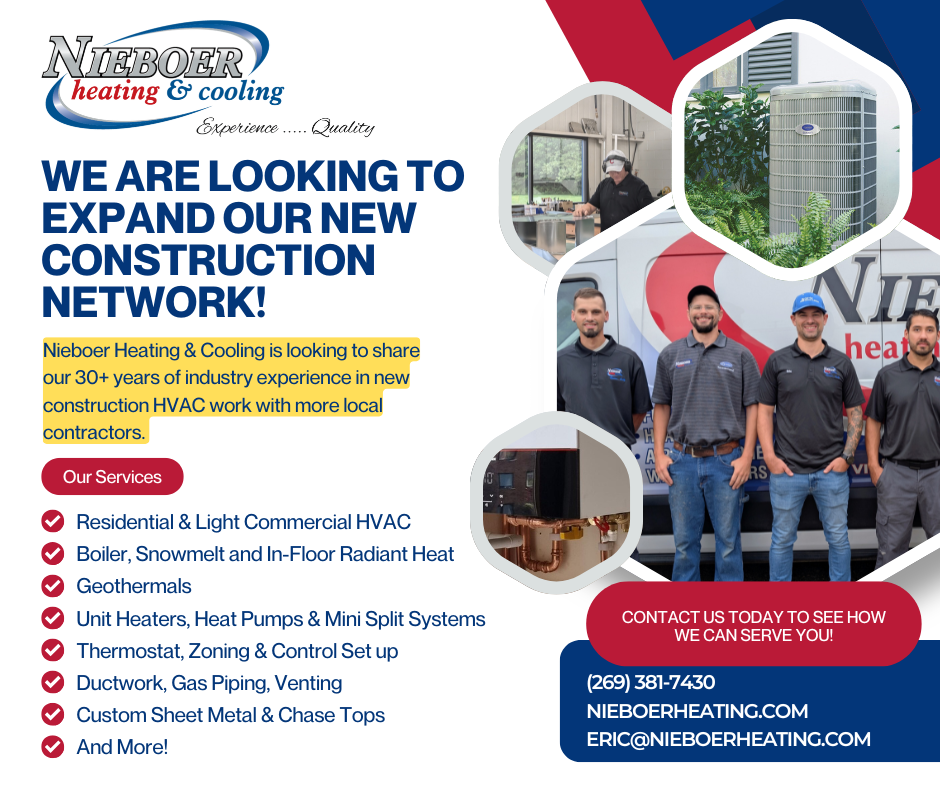 Neidhardt HVAC hiring ad with technicians, service list, website, and contact info on blue-red background