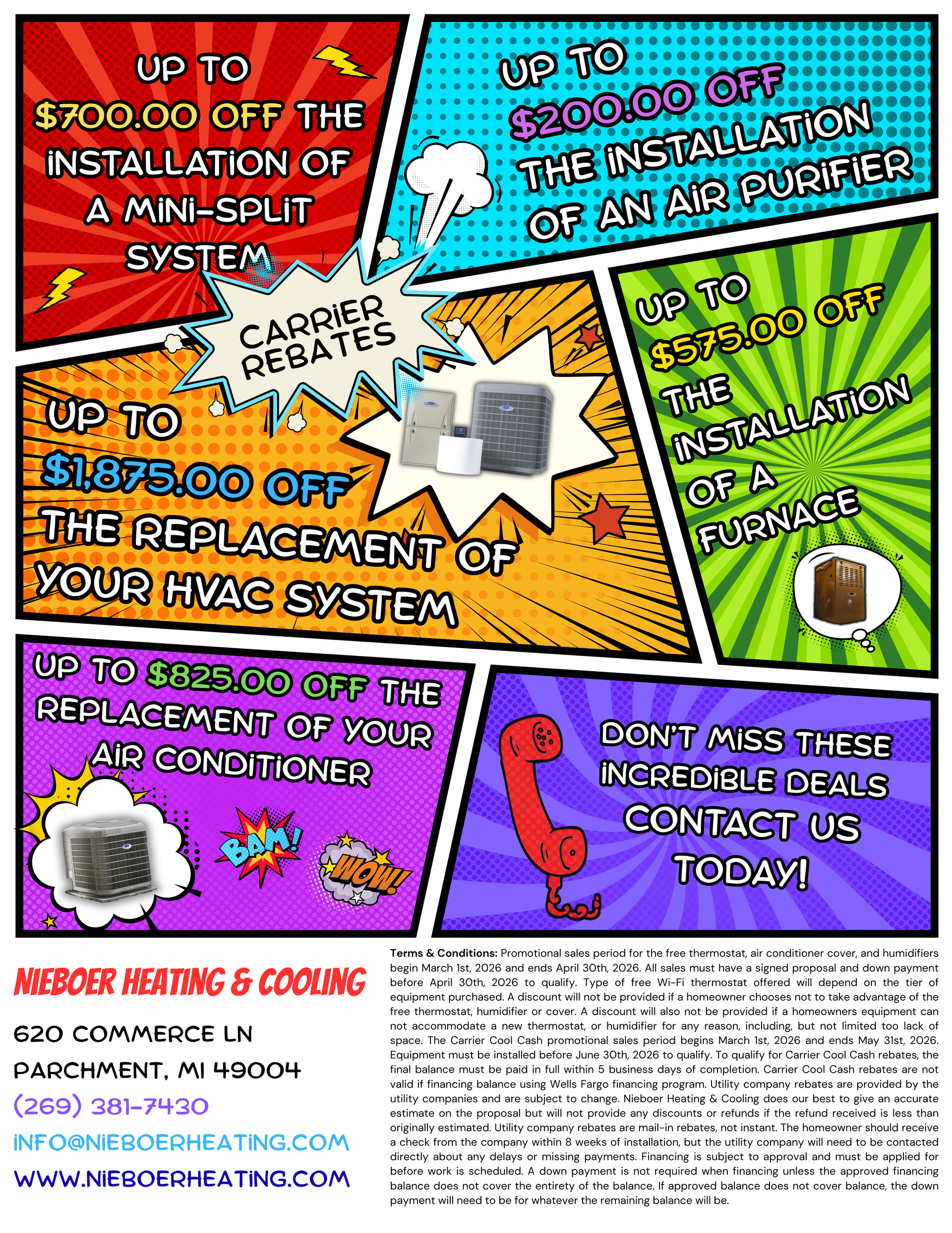 Neboer Heating & Cooling offers discounts on HVAC services, including air purifier and mini-split system installation.