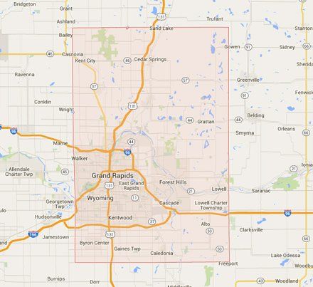Map of Kent County, MI | Alpine Plumbing (Sparta, Rockford, Comstock Part, Marne, Walker, Northview, Forest Hills, East Grand Rapids, Cascade Caledonia, Kentwood, Wyoming, Byron Center, Grandville, Jenison)