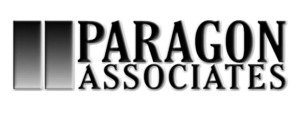 A black and white logo for paragon associates on a white background.