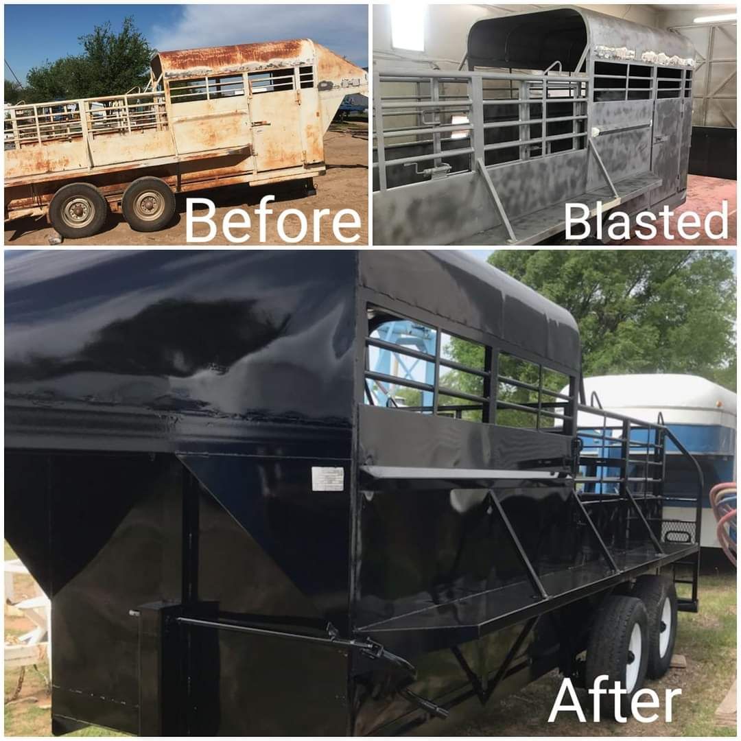 A before and after photo of a horse trailer