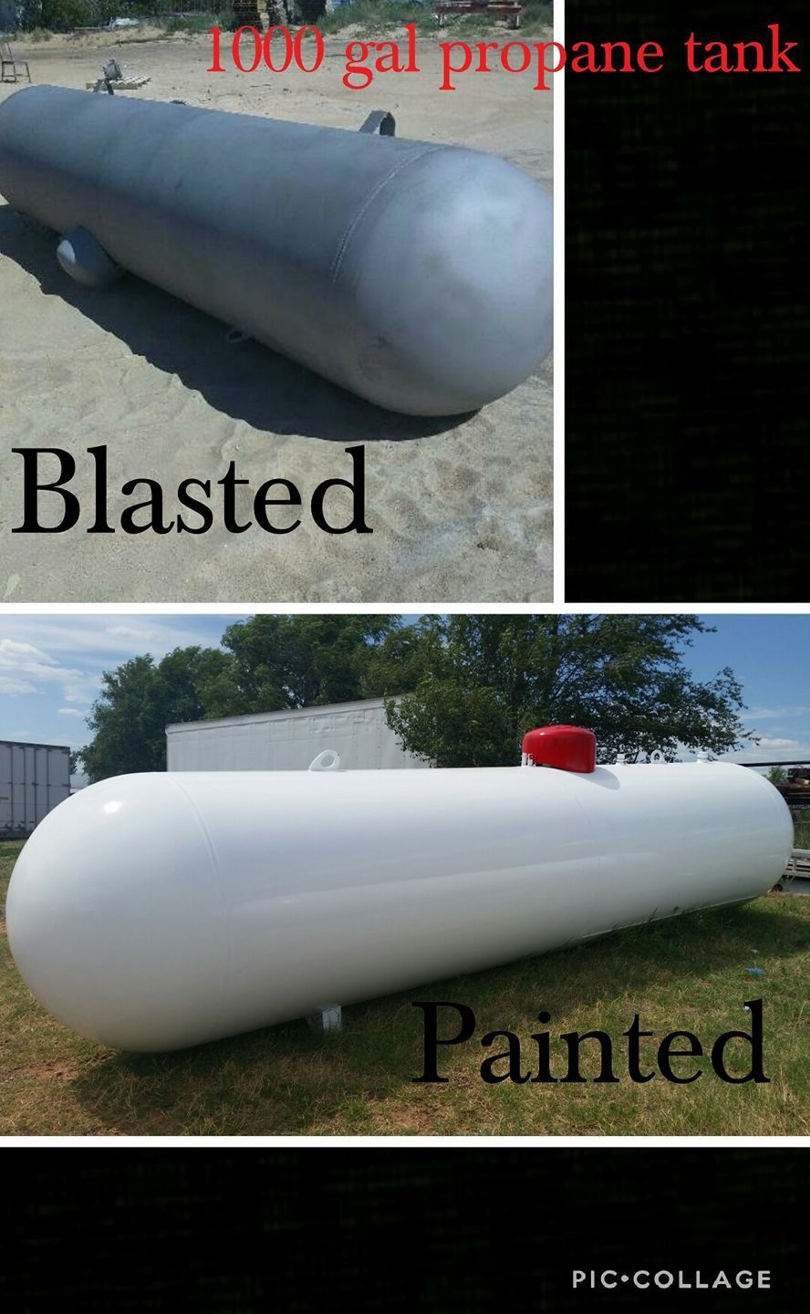 A propane tank that has been blasted and painted