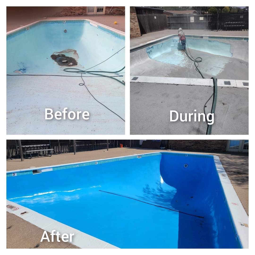 A before and after photo of a swimming pool