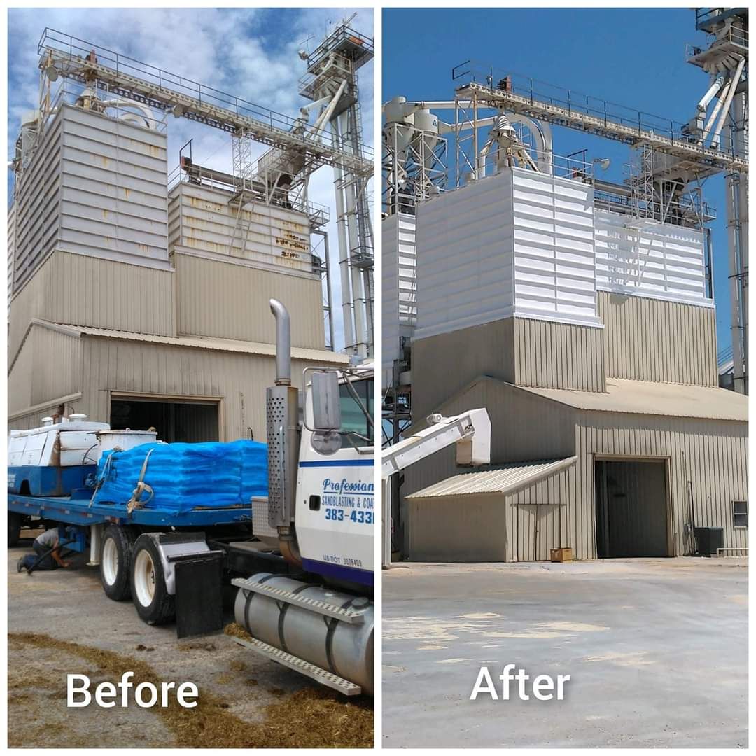 A truck is parked in front of a building before and after being remodeled.