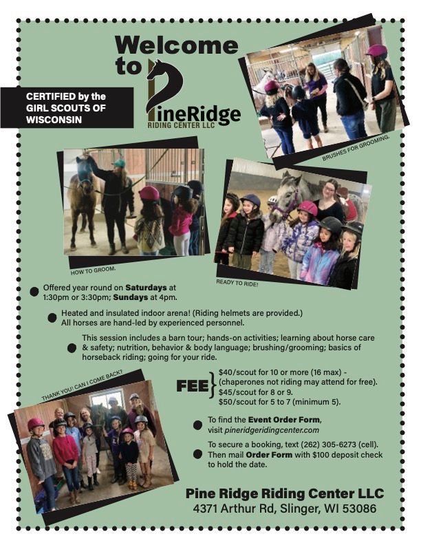A welcome to Pine Ridge Riding Center LLC flyer